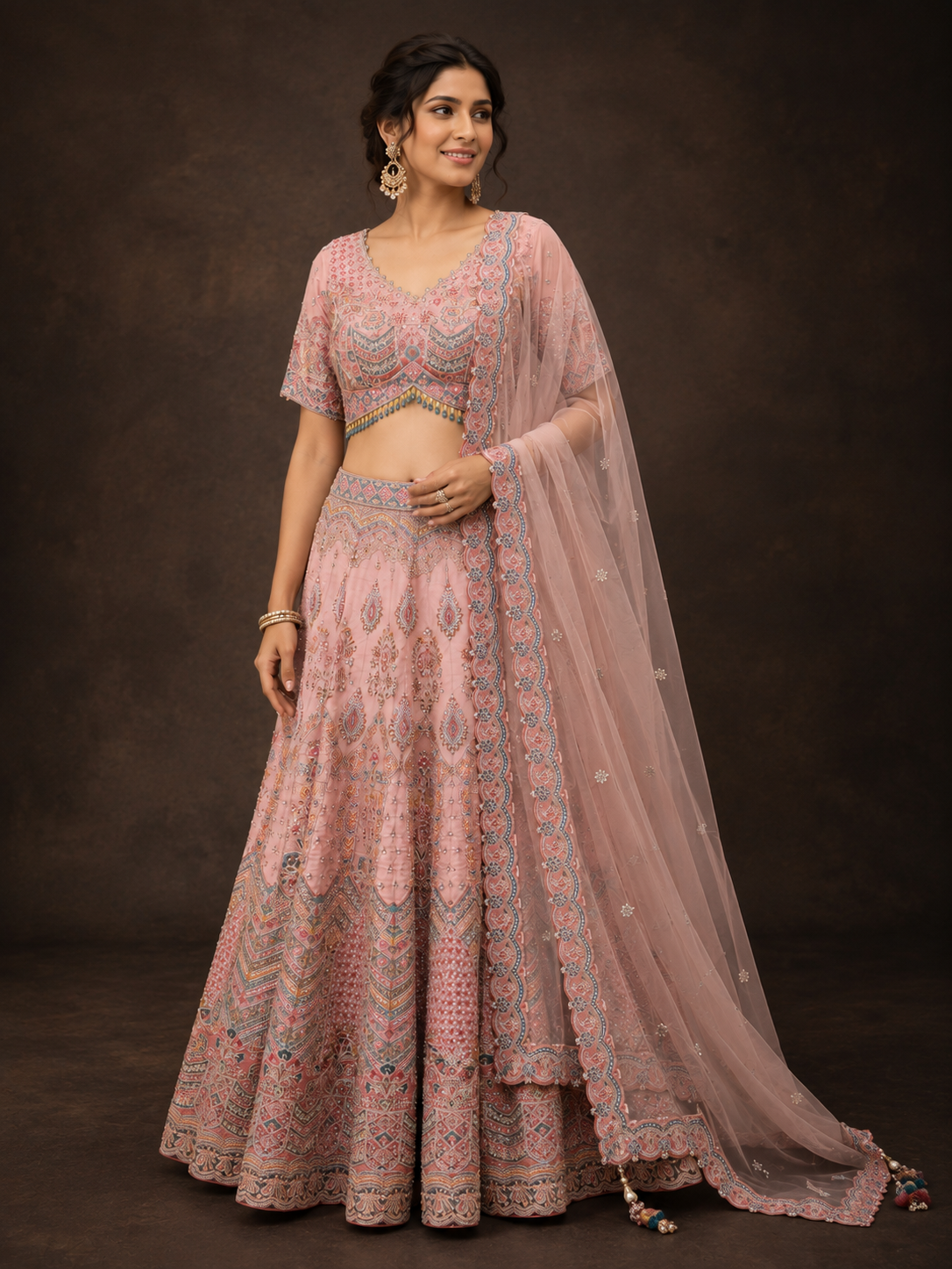 Blush Pink Silk Designer Lehenga Choli with Heavy Embroidery & Net Dupatta